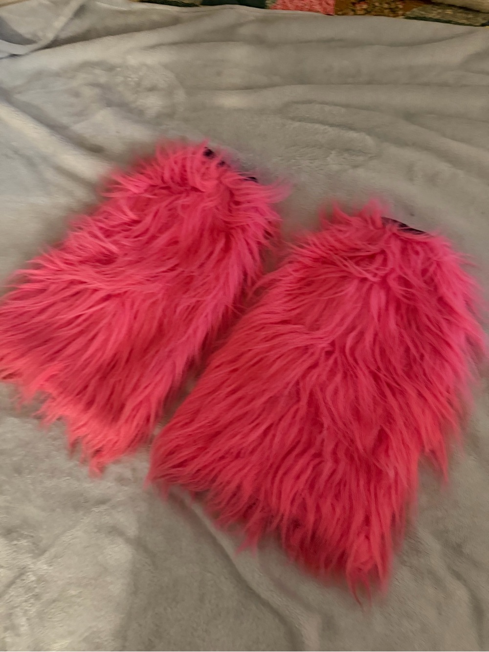 Pink Faux Fur Leg Warmers -  Fuzzy Boot Covers - Picture 2 of 2